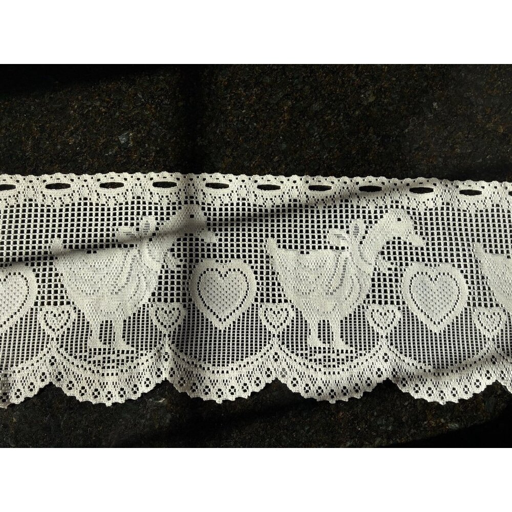 Vintage Ducks and Hearts Crocheted White Runner, Ends Not Finished